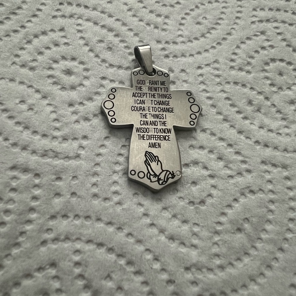 Silver Serenity Prayer Cross Pendant